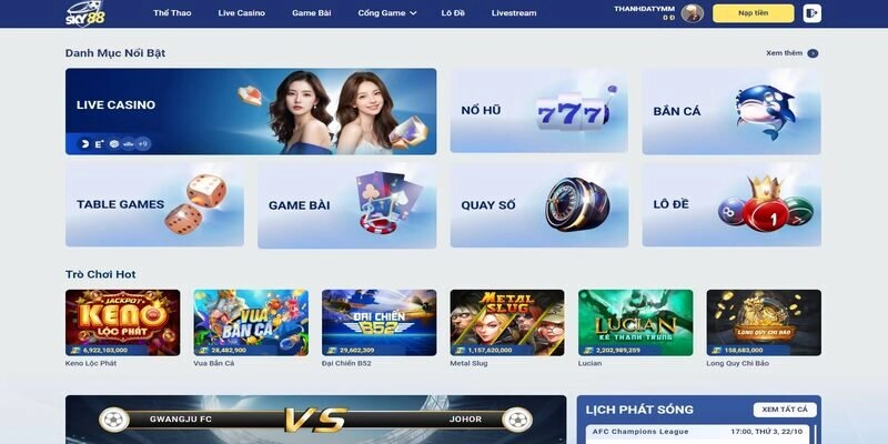 Kho game cá cược chất lượng và phong phú của nhà cái Sky88