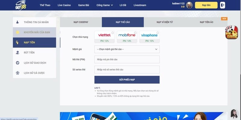 Những vấn đề cần lưu ý cho hội viên khi thực hiện nạp tiền Sky88